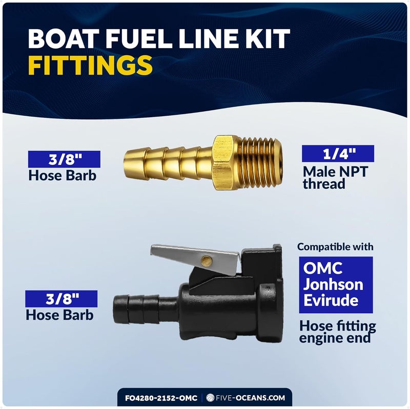 Five Oceans Marine Boat Fuel Line Assembly with Primer Bulb Kit - Compatible with OMC/Johnson/Evinrude, 3/8-Inch x 6-Foot, EPA/CARB Approved - FO4280-2152-OMC - Image 5